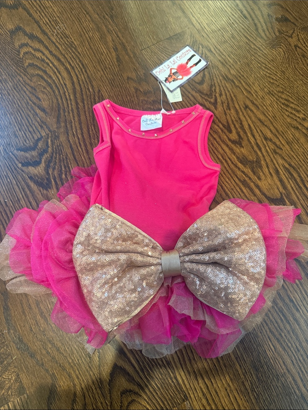 Ooh! La, La! Couture Hot Pink Tutu Dress with Rose Gold Sequin Bow